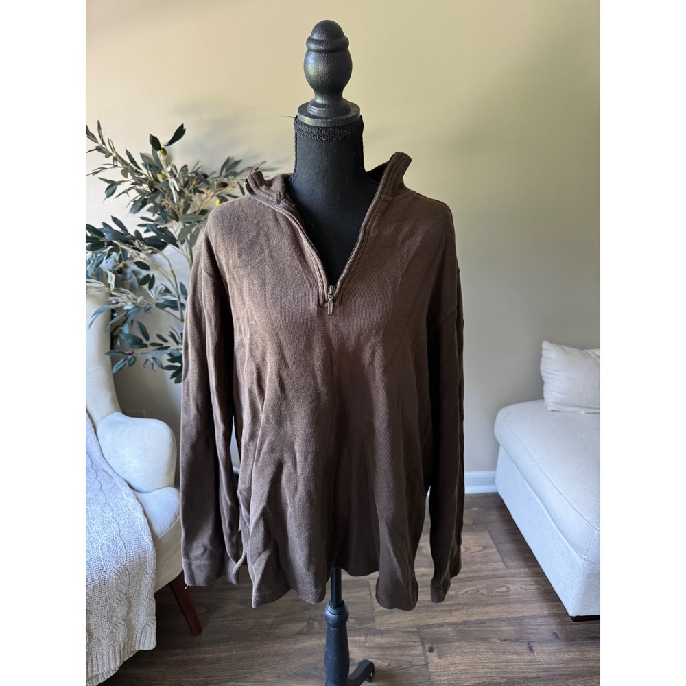 Covington Mens Quarter Zip Pullover Sweater Brown Ribbed Cotton Large L 42-44